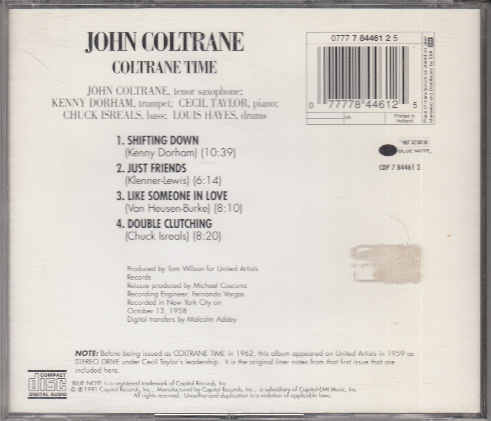 John Coltrane - Coltrane Time - Blue Note CDP 7 84461 2 - Amerika 1991 - Görsel 2