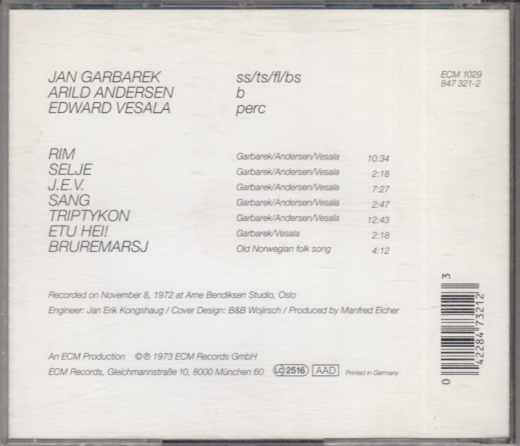 Jan GARBAREK • Arild ANDERSEN • Edward VESALA - Triptykon - ECM Records 847 321-2 - Almanya 1992 - Görsel 2