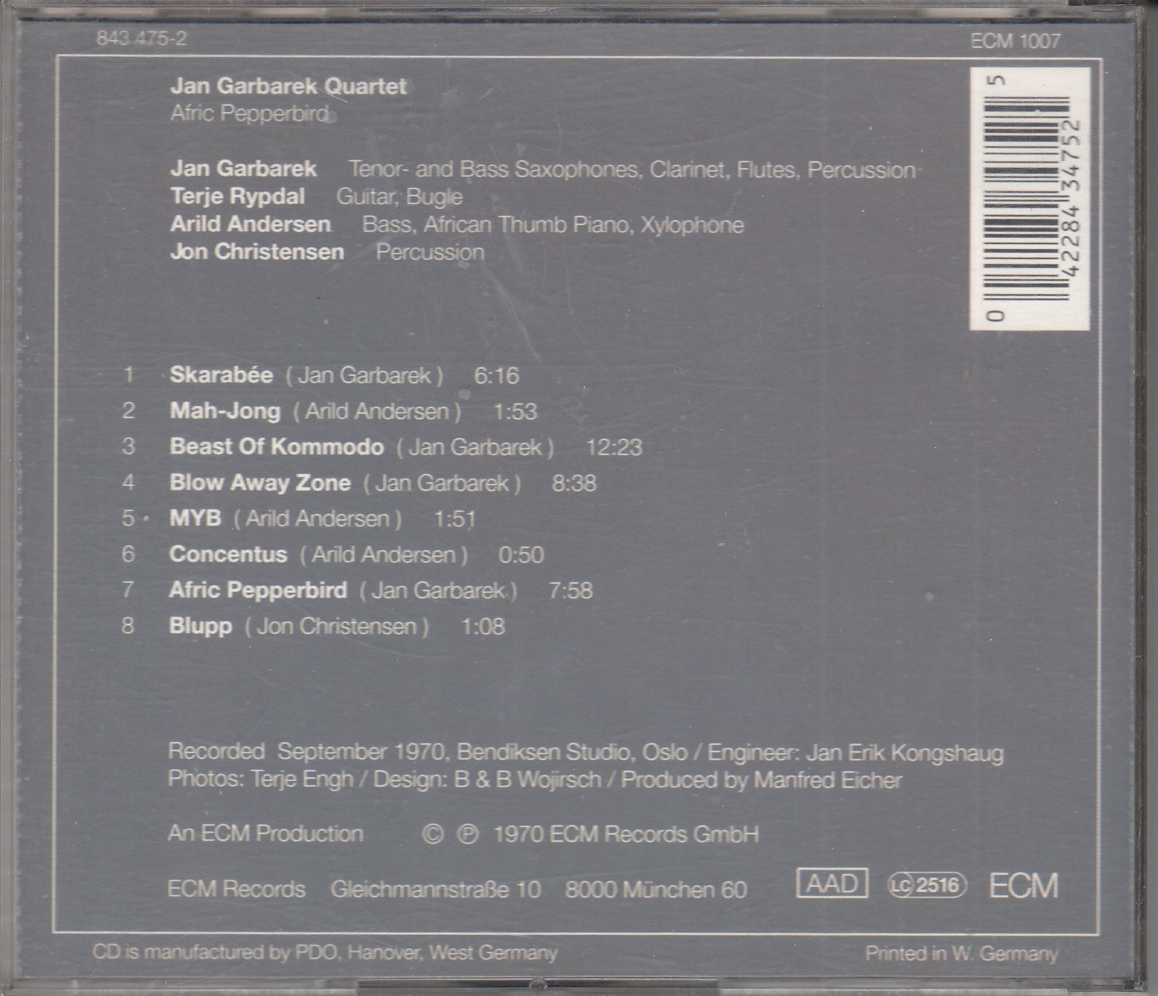 Jan GARBAREK Quartet - Afric Pepperbird - ECM Records ECM 1007 - Almanya - Görsel 2