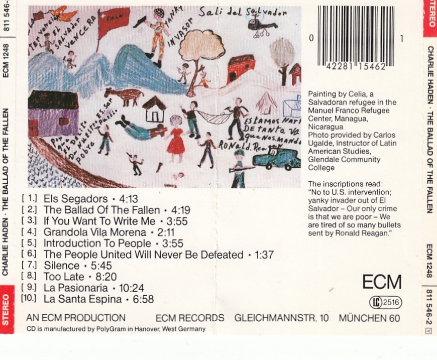 Charlie HADEN, Carla BLEY, Don CHERRY, Sharon FREEMAN, Mick GOODRICK, Jack JEFFERS, Michael MANTLER, Paul MOTIAN, Jim PEPPER, Dewey REDMAN, Steve SLAGLE, Gary VALANTE - The Ballad Of The Fallen - ECM Records 811 546-2 - Almanya - Görsel 2