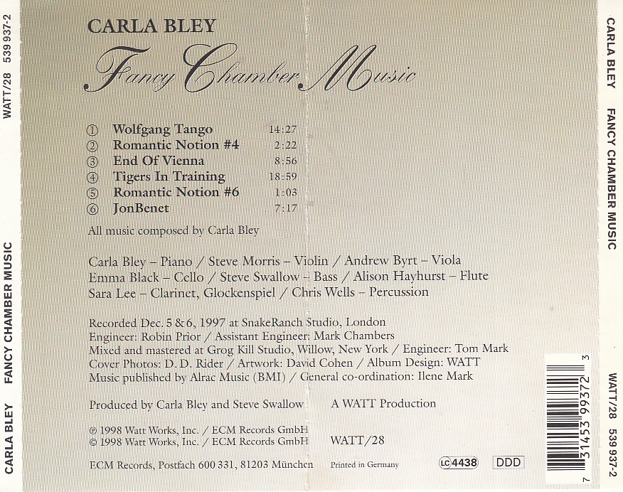 Carla BLEY - Fancy Chamber Music - WATT WATT/28 - Almanya 1998 - Görsel 2