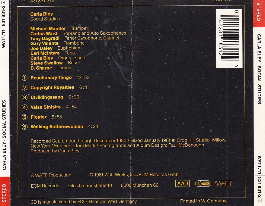 Carla BLEY - Social Studies - WATT WATT/11 - EU - Görsel 2