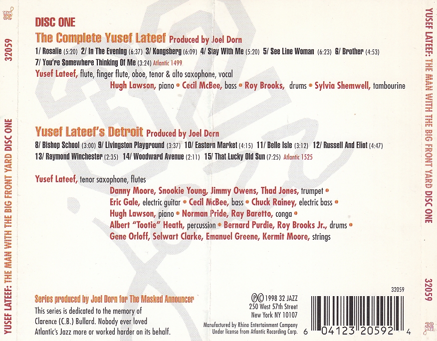 Yusef LATEEF - The Man With The Big Front Yard - 32Jazz 32059 - Amerika 1998 - 3CD - Görsel 2
