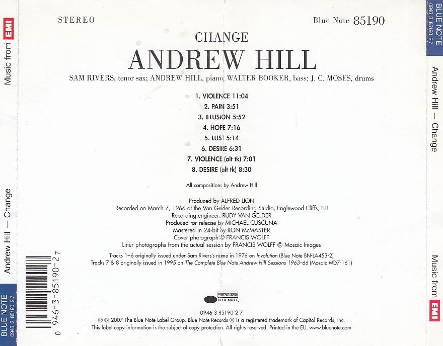 Andrew HILL - Change - BLUE NOTE 0946 3 85190 2 7 - EU 2007 - Görsel 2